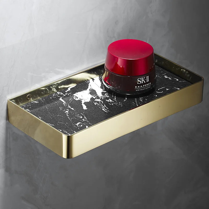 DecorBites™ Brushed Gold Bathroom Corner Shelf Wall-Mounted Storage Organizer