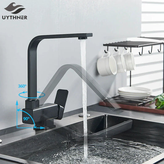 DecorBites™ Black Kitchen Rotating Faucet | Foldable Single Handle Mixer Faucet