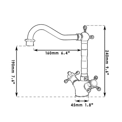 صنبور حوض دوار بمقبض مزدوج من DecorBites™ مصنوع من النحاس العتيق وخلاط دوار
