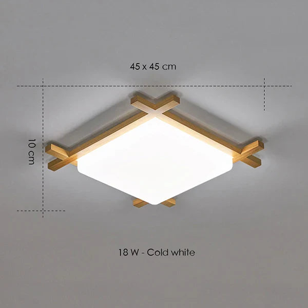 DecorBites™ Japanese Wood Ceiling Light Tatami Lamp Flush Mount Living Room Bedroom Square