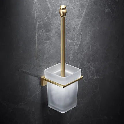 DecorBites™ Brass Bath Hardware Set: Shelf, Towel Rack, Paper & Toilet Brush Holder in Brushed Gold
