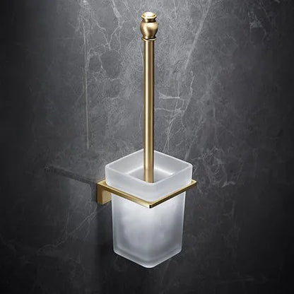 DecorBites™ Brass Bath Hardware Set: Shelf, Towel Rack, Paper & Toilet Brush Holder in Brushed Gold