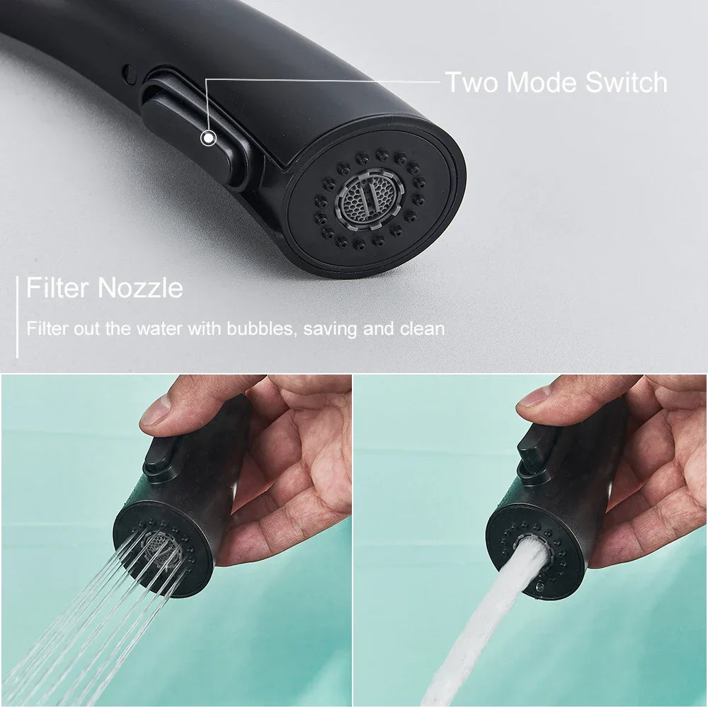 صنبور مطبخ أسود من DecorBites™ بمقبض واحد قابل للسحب لخلاط الماء الساخن والبارد