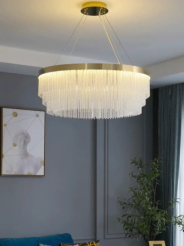 DecorBites™ Elegant Gold Crystal Chandelier for Home Lighting