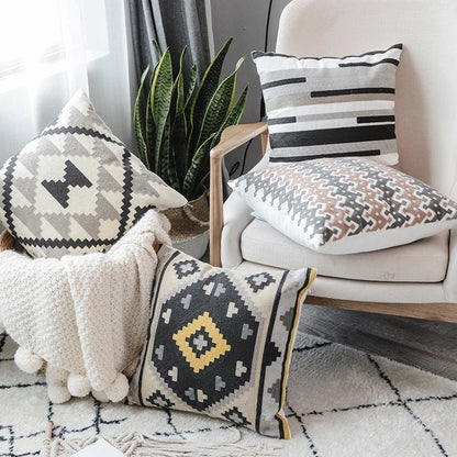 DecorBites™ Grey Embroidered Cotton Pillow Cover 45x45cm for Home Decor and Living Room