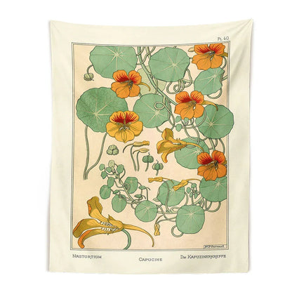 Decobites Wildflower Wall Hanging: Vintage Botanical Tapestry - Nasturtium Thistle Retro Design