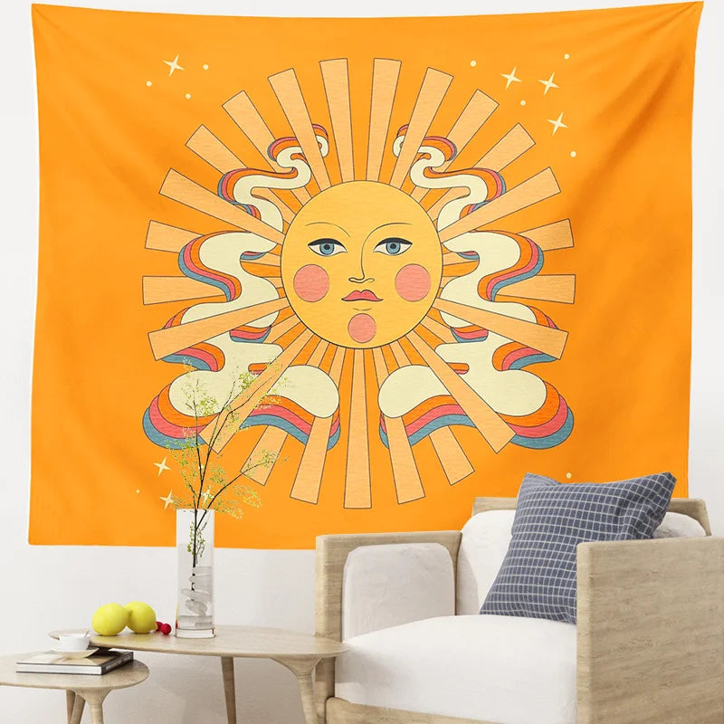 Decobites Vintage Sun Rainbow Tapestry Wall Hanging for Home Bedroom Decor