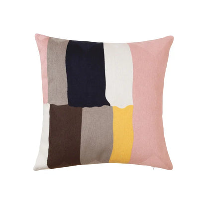Funda de cojín DecorBites™ con bordado geométrico, 45x45cm/30x50cm, diseño abstracto amarillo y rosa