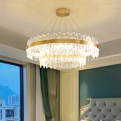 DecorBites™ Circular Double-layer Crystal Chandelier for Living Room Dining Room Led Pendant