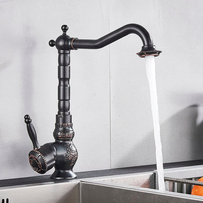 خلاط حوض الحمام من DecorBites™ المصنوع من النحاس العتيق، بمقبض واحد لصنبور الماء الساخن والبارد