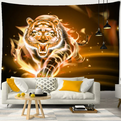 Psychedelic Tiger Tapestry Wall Hanging by Decobites - Witchcraft Animal Art for Hippie Home