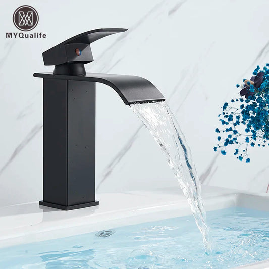 DecorBites™ Black Waterfall Basin Faucet Mixer Tap for Vessel Sinks - Single Hole