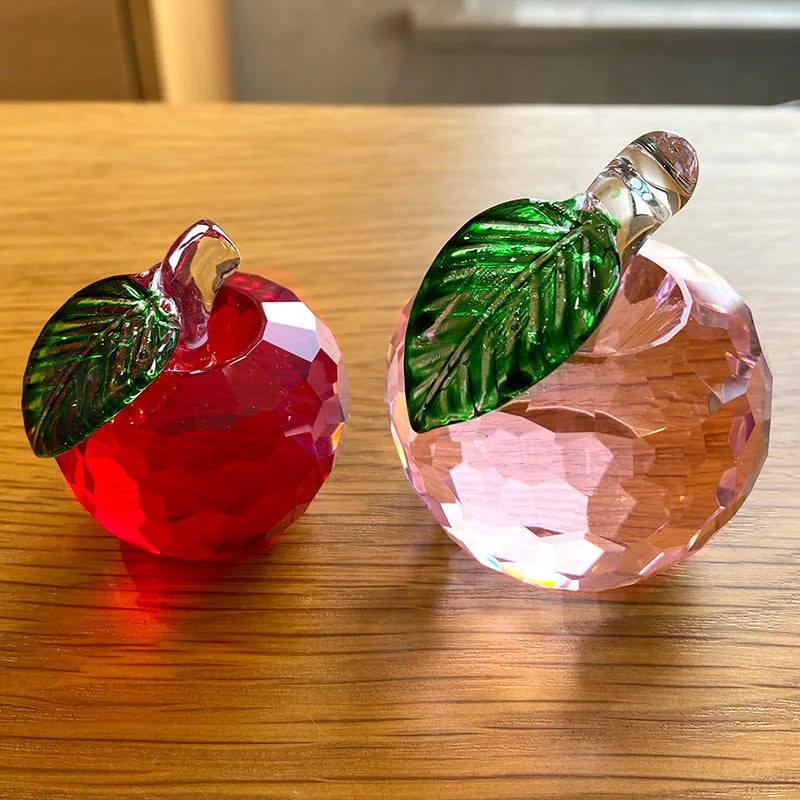 Adornos DecorBites™: Figura de pisapapeles de cristal amarillo con forma de manzana 3D - Decoración para escritorio de oficina