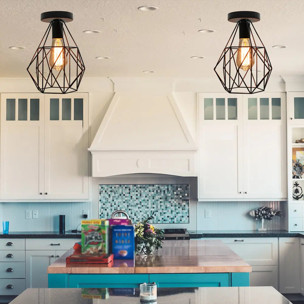 DecorBites™ Iron Cage Chandelier Loft Ceiling Light for Kitchen Bedroom Living Room