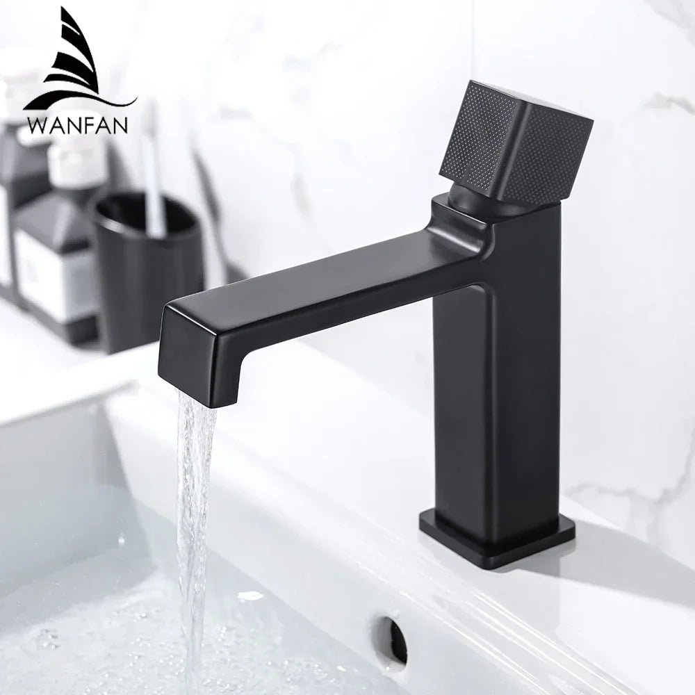 DecorBites™ Black Brass Basin Faucet Hot Cold Water Mixer Chrome Finish