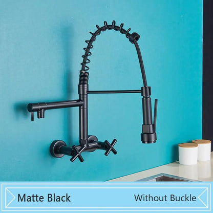 صنبور مطبخ أسود مثبت على الحائط من DecorBites™ مع فوهة دوارة ومقابض مزدوجة