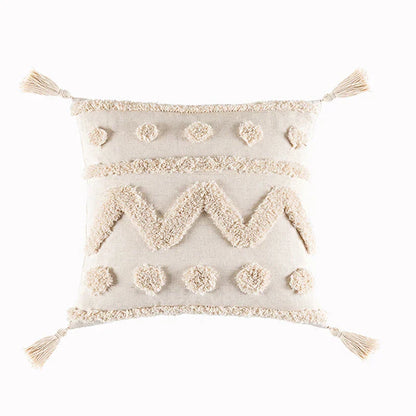 Funda de cojín DecorBites™ con borlas color beige, decoración cuadrada hecha a mano para el hogar, ideal para la sala de estar.