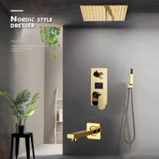 Decorbites™ Grifo de Ducha de Lluvia con Pantalla Digital de 12" en Oro y Control de Palanca Única