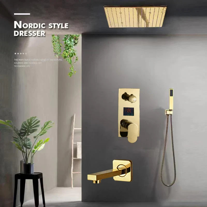 Decorbites™ Grifo de Ducha de Lluvia con Pantalla Digital de 12" en Oro y Control de Palanca Única