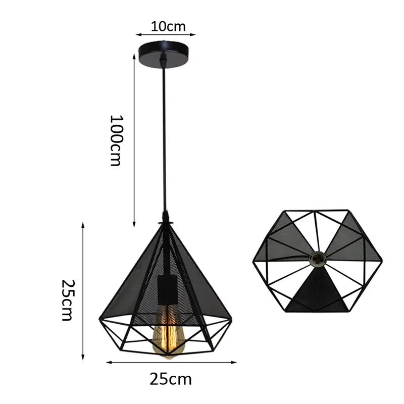 DecorBites™ Industrial Nordic Cage Pendant Light, Black Iron Retro Loft Hanging Lamp