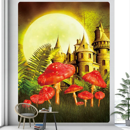 Decobites Christmas Mushroom Castle Tapestry Wall Hanging