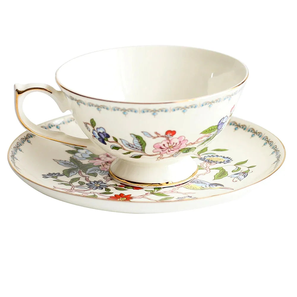 Juego de tazas de té DecorBites™ de porcelana fina, taza de té con diseño floral y plato para aperitivos, ideal para la oficina.