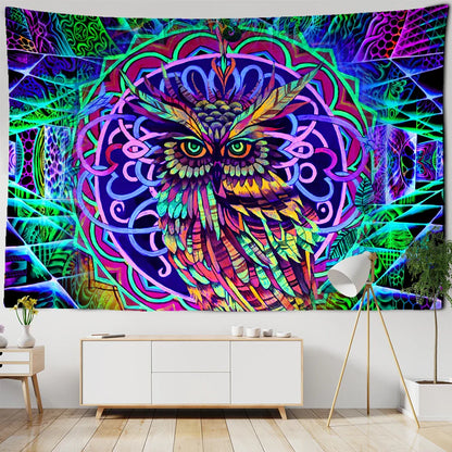 Decobites Psychedelic Owl Tapestry Wall Hanging for Colorful Hippie Bohemian Home Decor