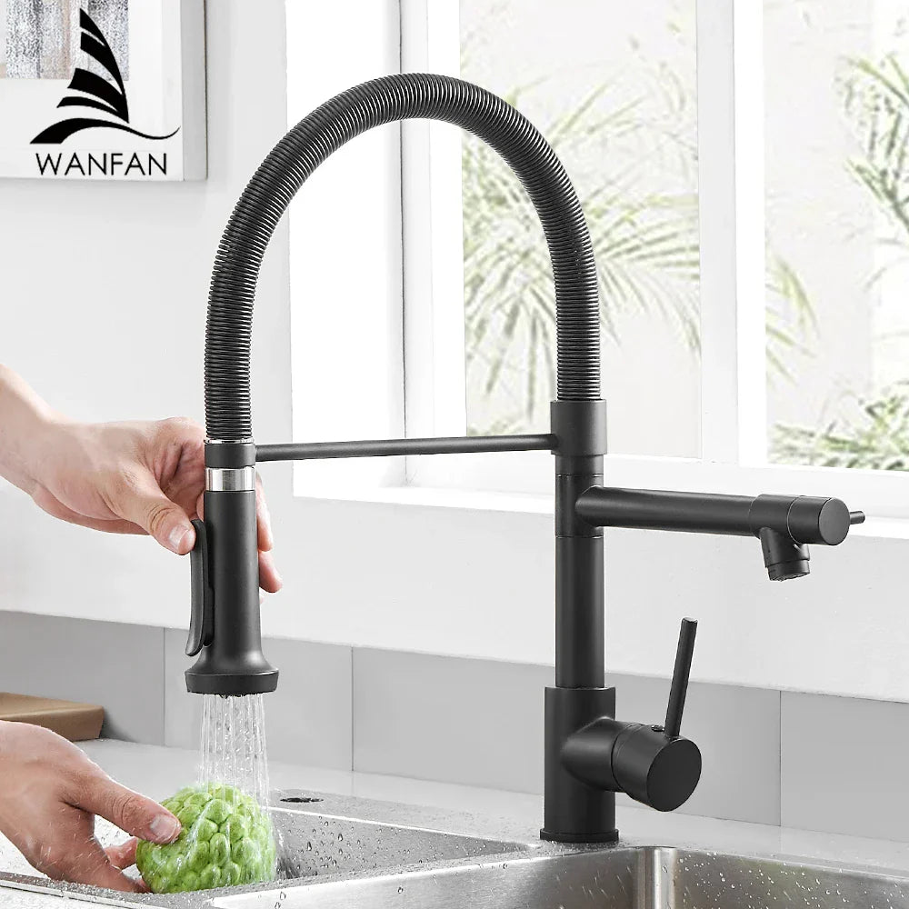 Decorbites™ Grifo de Mezcladora de Cocina Boca Doble Agua Caliente Fría Montado en Cubierta