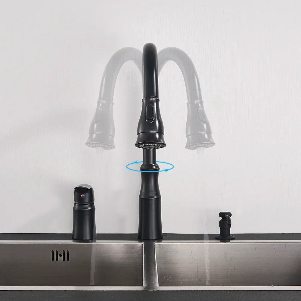 DecorBites™ Brass Black Kitchen Faucet Pull Out Mixer Taps Hot/Cold Water Cranes