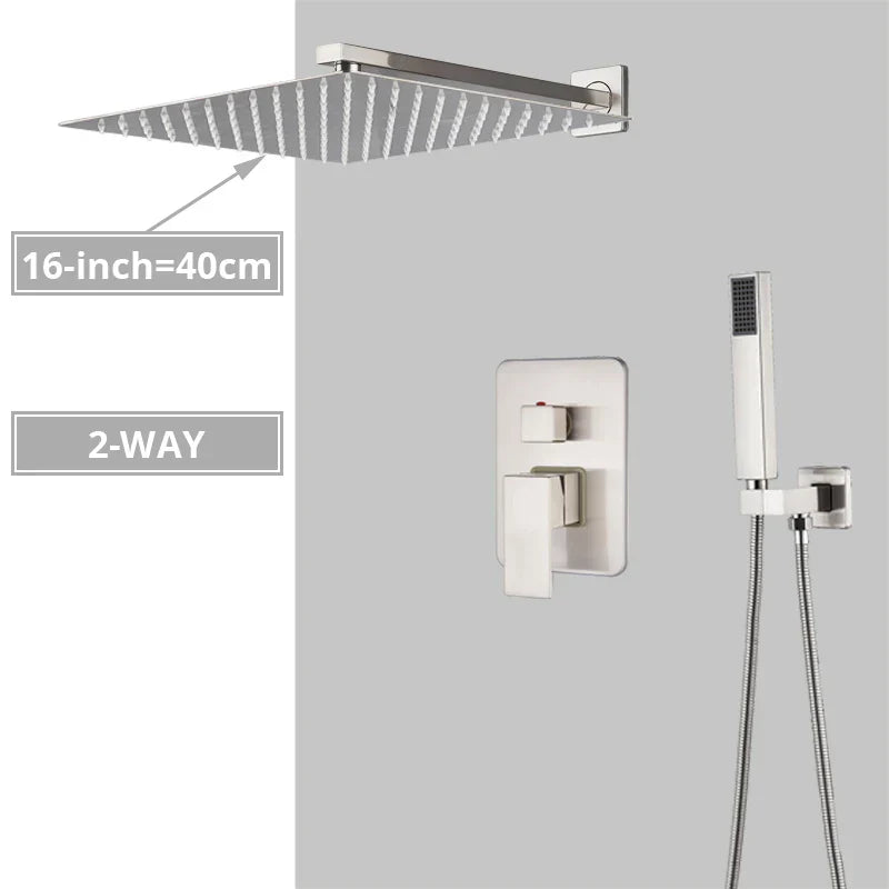 Sistema de ducha DecorBites™ de níquel cepillado con cabezal de ducha tipo lluvia para baño de pared