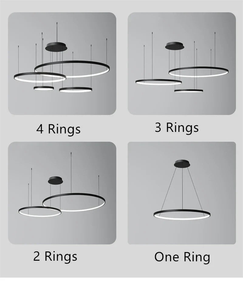 DecorBites™ LED Ring Chandelier Ceiling Pendant Modern Round Circle Lamps