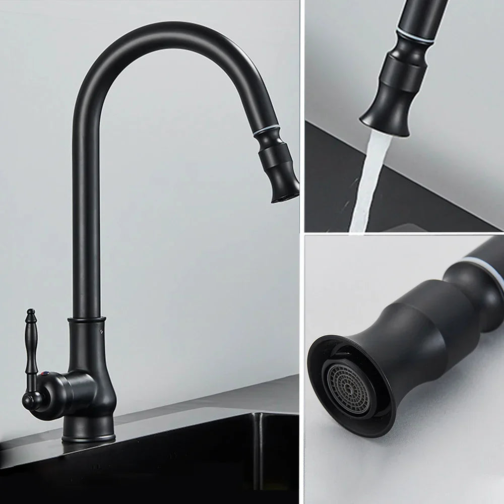 صنبور مطبخ من النحاس العتيق من DecorBites™ مع صنبور سحب لأسفل ومقبض واحد