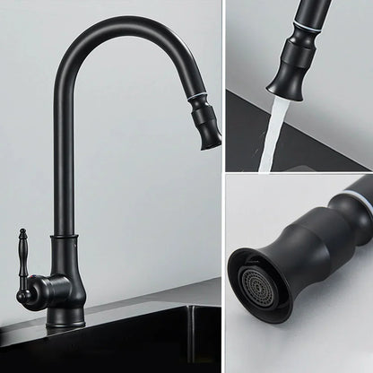 صنبور مطبخ من النحاس العتيق من DecorBites™ مع صنبور سحب لأسفل ومقبض واحد