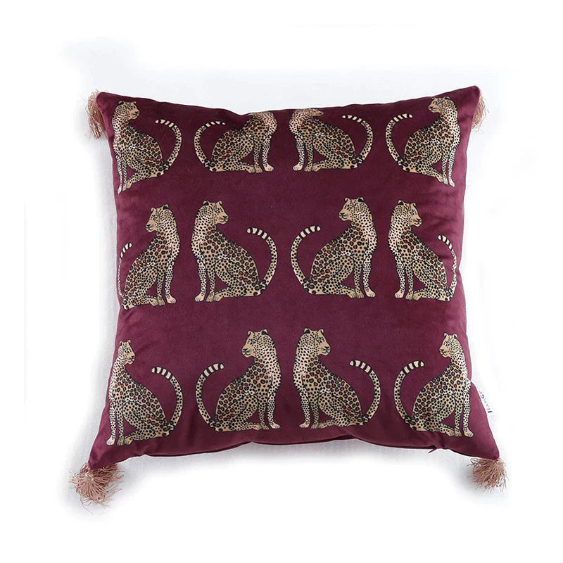 DecorBites™ Leopard Cheetah Wildlife Animals Print Tassels Throw Pillow Cover - Couch Sofa