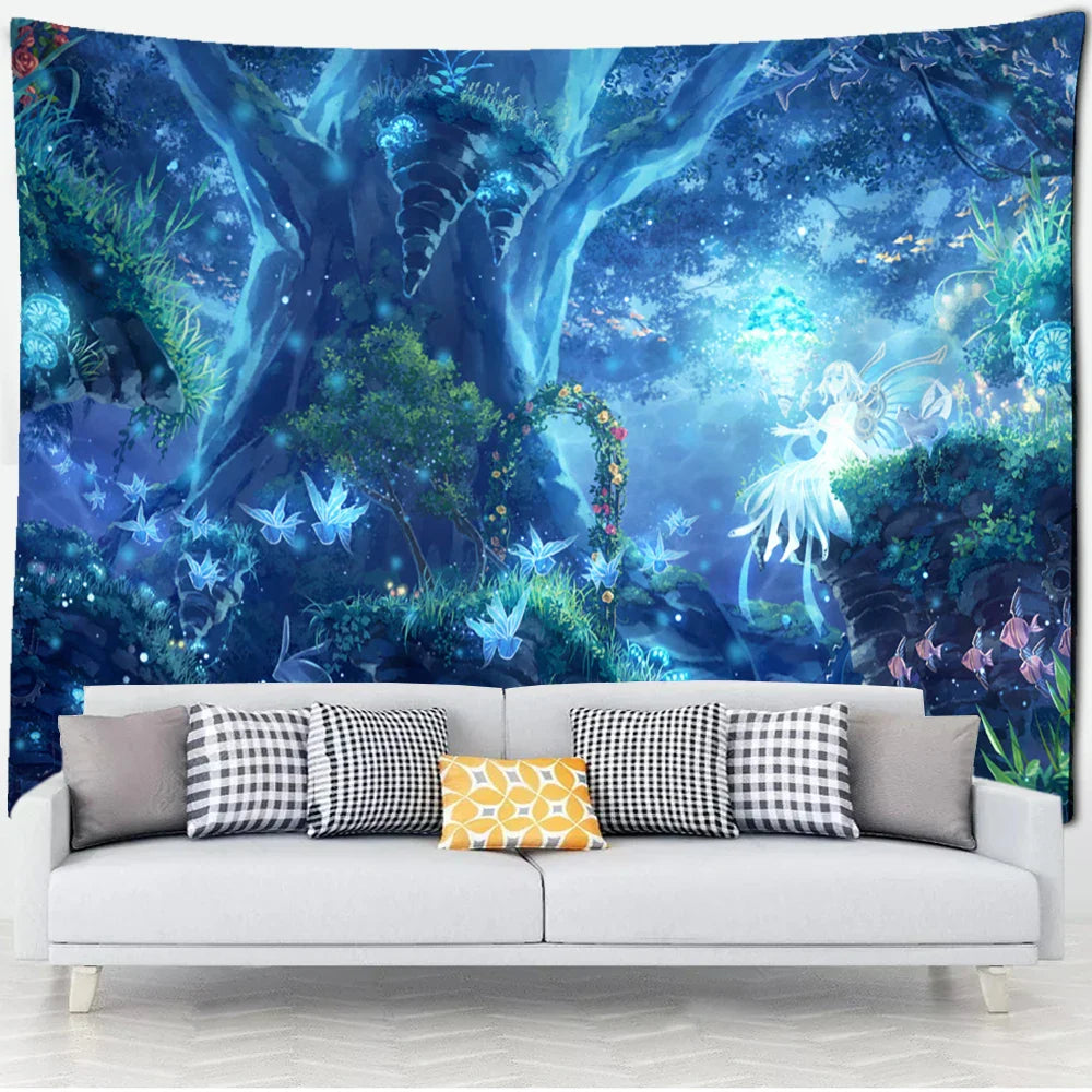 Dream Forest Tapestry Wall Hanging Bohemian Psychedelic Witchcraft Hippie Home Decor by Decobites