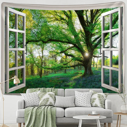 Decobites Woods View Tapestry Wall Hanging: Psychedelic Hippie Boho Living Room Decor