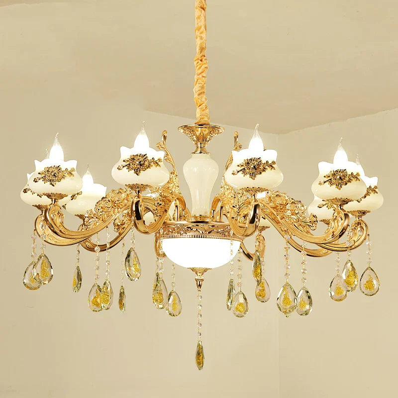 DecorBites™ Gold Crystal LED Chandelier: Elegant Lighting for Living Room, Hotel, or Villa Hall