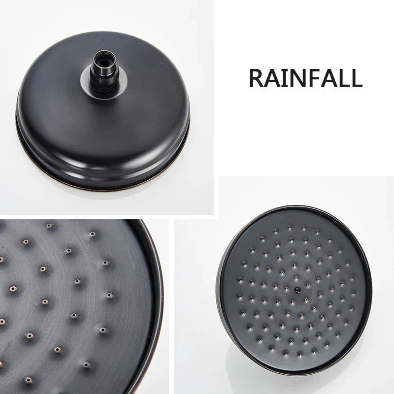 DecorBites™ Black Brass Rainfall Shower Mixer Faucet Set with 8" Showerhead and Handshower
