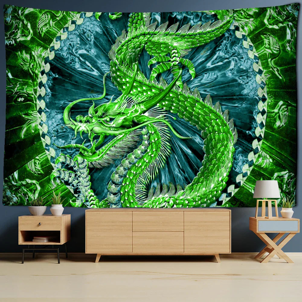 Decobites Chinese Dragon Castle Totem Tapestry Wall Hanging Beach Mat Tapis Decor