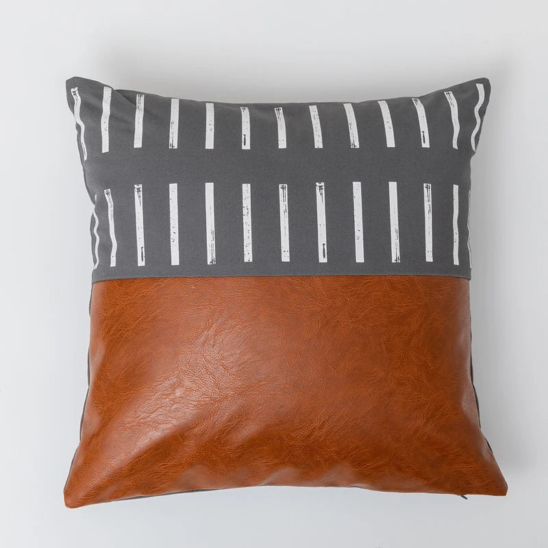 DecorBites™ Brown Faux Leather Pillow Cover for Home Decoration