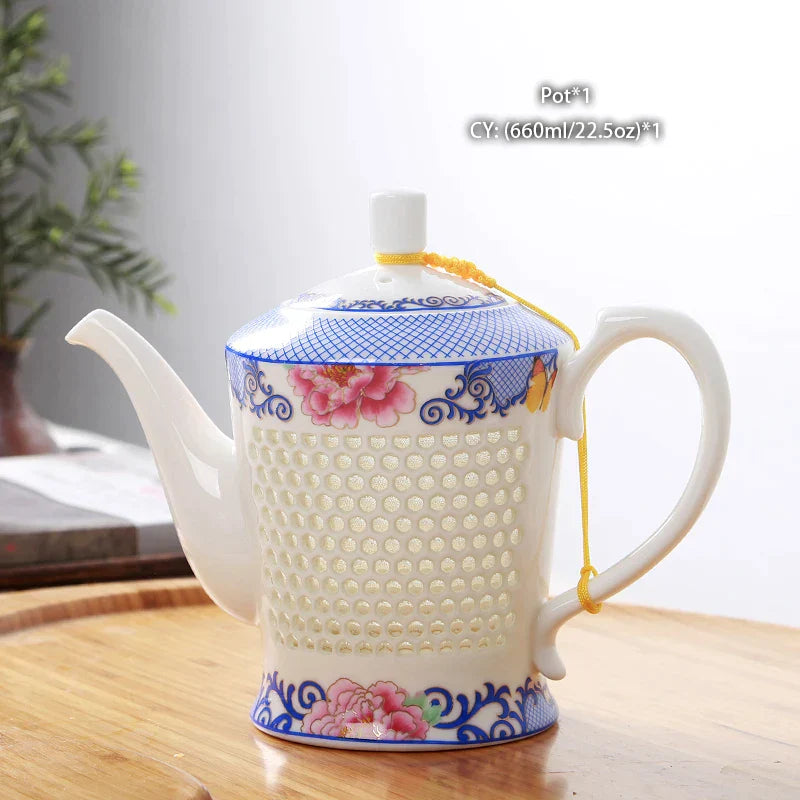DecorBites™ Blue White Porcelain Tea Set Kungfu Teaware Green Puer Tea Cup Pot Teatime Set