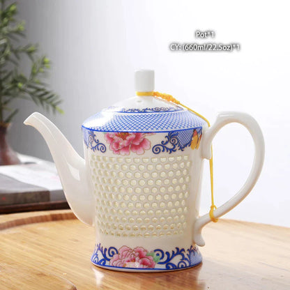 DecorBites™ Blue White Porcelain Tea Set Kungfu Teaware Green Puer Tea Cup Pot Teatime Set