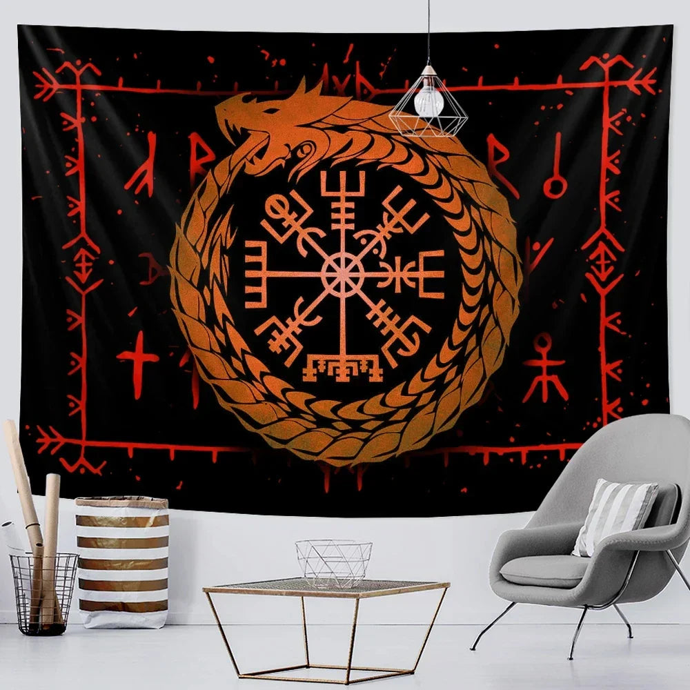 Decobites Viking Symbol Tapestry: Mystical Wall Art & Bohemian Home Decor