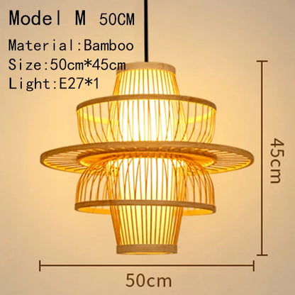 Handwoven Rattan Bamboo Pendant Light in Black
