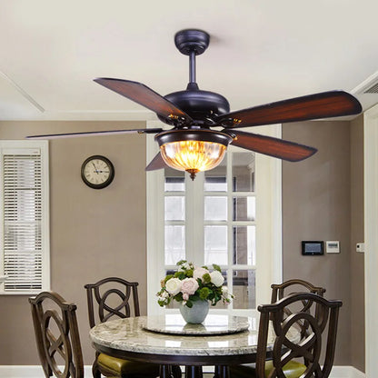 مروحة سقف تيفاني من ديكوربايتس™ مقاس 52 بوصة مع جهاز تحكم عن بعد وتصميم أوراق خشبية