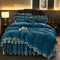 Decobites Velvet Bedding Set with Gold Embroidery & Ruffles