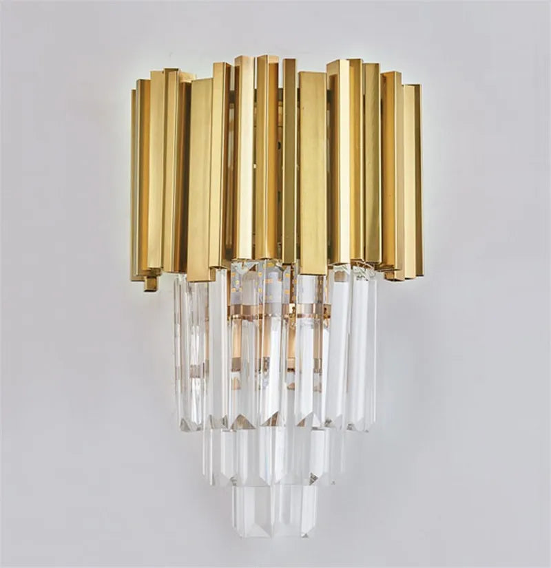 DecorBites™ Gold Black Crystal Wall Sconce, Modern K9 Crystal Drops Shade Wall Lamp