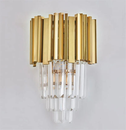 DecorBites™ Gold Black Crystal Wall Sconce, Modern K9 Crystal Drops Shade Wall Lamp