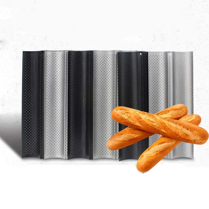 Molde DecorBites™ Wave para hornear baguettes francesas - Bandeja antiadherente para pasteles con 4 ranuras