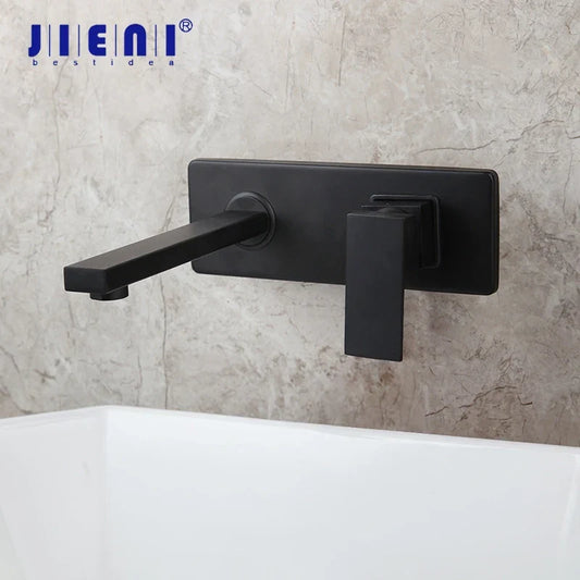 DecorBites™ Black Wall Mounted Basin Faucet Solid Brass Hot Cold Mixer.
